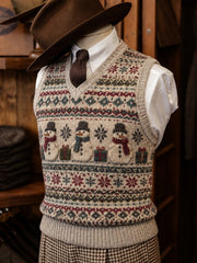 Men's Vintage Christmas Snowmen Fair Isle Pattern Print Cozy Vest