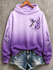 Women's Purple Floral & Hummingbird Print Alzheimer's Awareness Support Hoodie