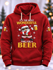 Men's Funny Santa Claus It's The Most Wonderful Time For A Beer Print Casual Hoodie