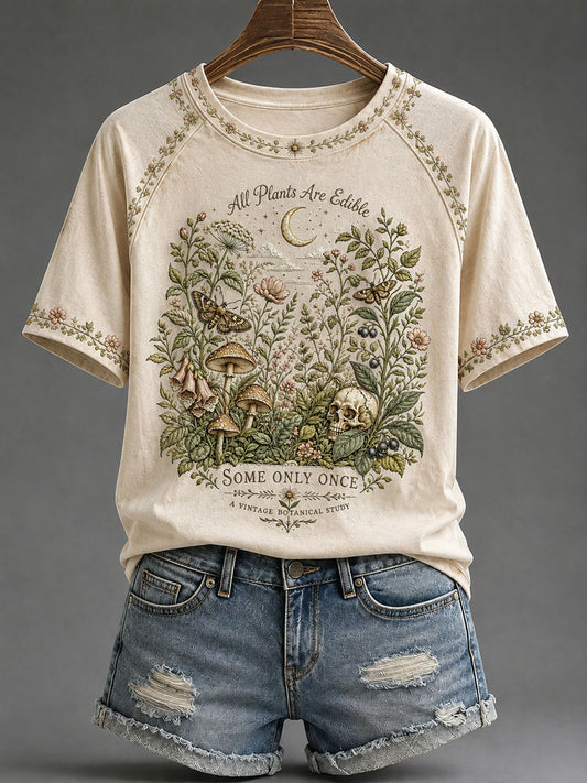 Women's 'All Plants Are Edible, Some Only Once' Printed Casual T-Shirt
