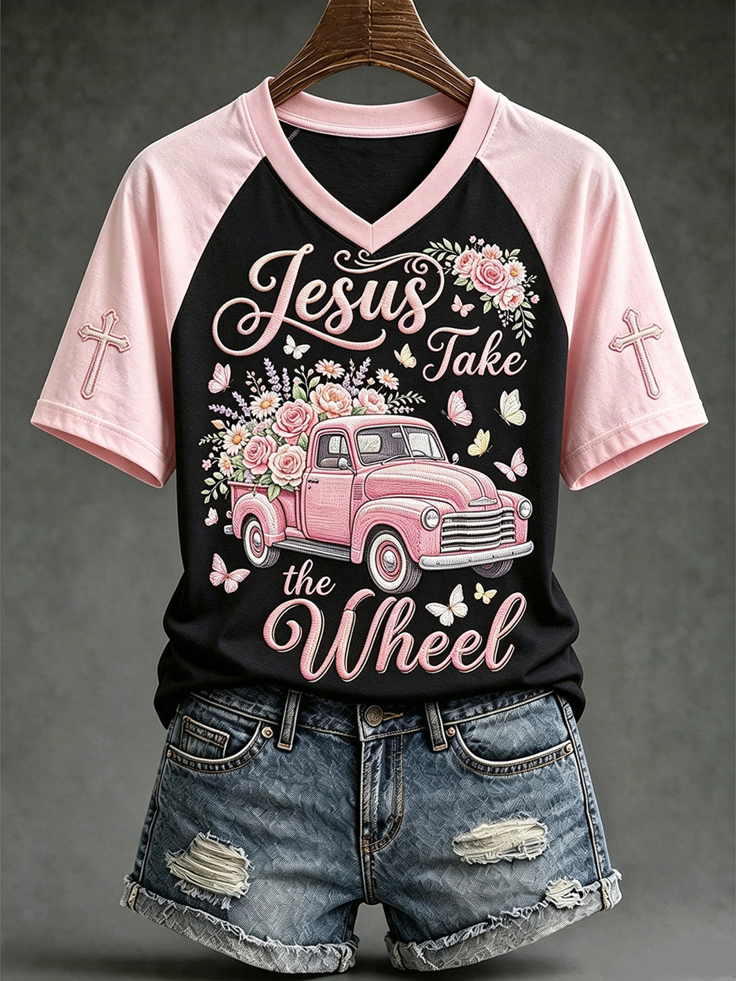 Women's faith-themed fun slogan pattern printed casual short-sleeve T-shirt