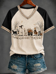 Women's Halloween Print V-neck short-sleeved T-shirt