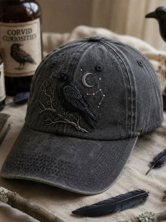 Unisex Gothic Crow Washed Hat