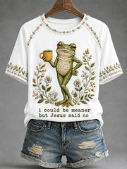 Women's 'I Could Be Meaner But Jesus Said No' Printed Casual T-Shirt