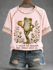 Women's 'I Could Be Meaner But Jesus Said No' Printed Casual T-Shirt