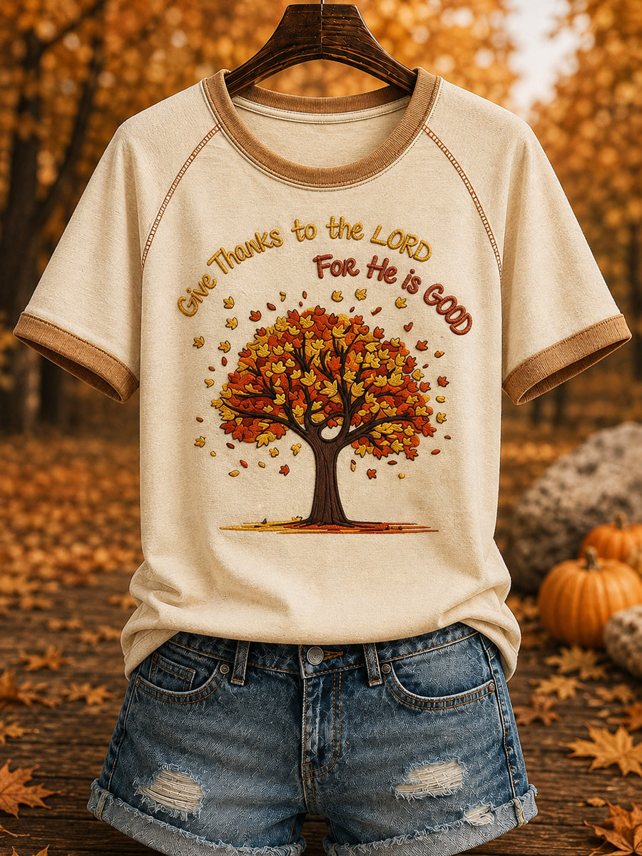 Women's Autumn "Give Thanks to the LORD For He is GOOD" Printed T-shirt