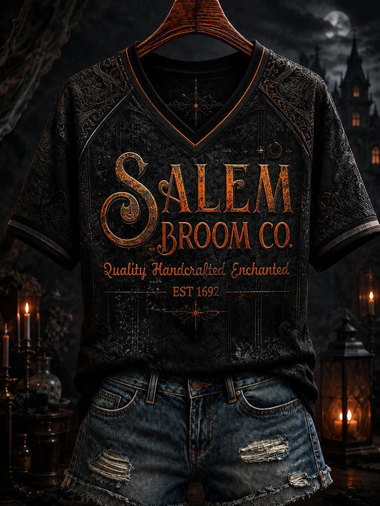 Women's Salem Broom Company Printed V-neck T-shirt