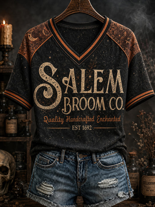 Women's Salem Broom Company Printed V-neck T-shirt