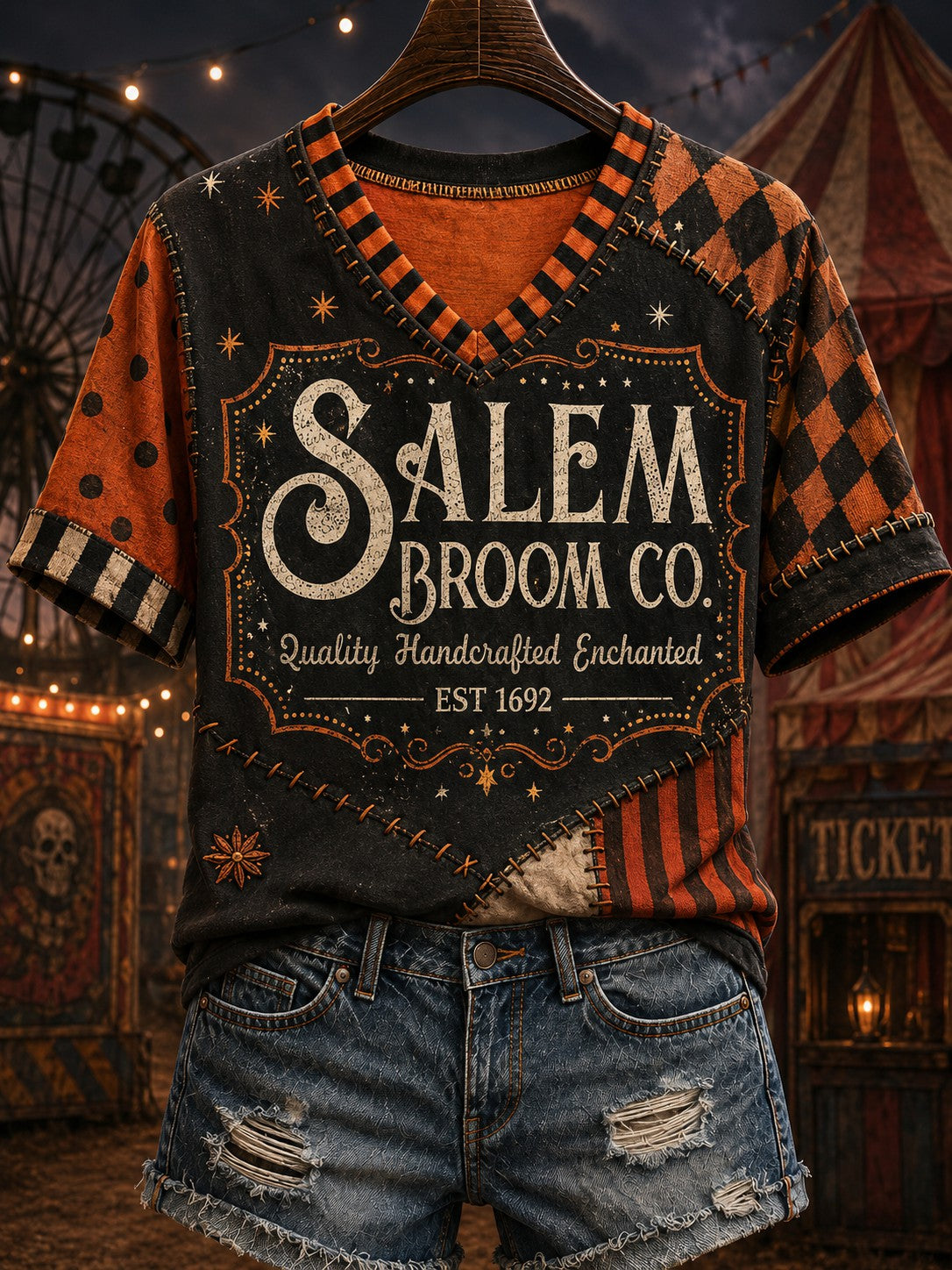 Women's Salem Broom Company Printed V-neck T-shirt