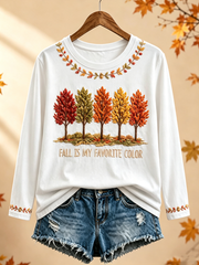 Women's Fall Is My Favorite Color Printed Round neck long sleeve T-shirt