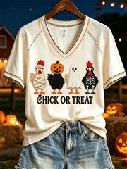 Women's Chick or Treat Halloween Chicken Print short-sleeved T-shirt