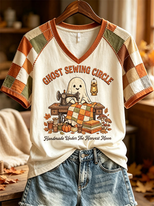 Women's Ghost Sewing Circle Colorblock Patchwork Print short-sleeved T-shirt