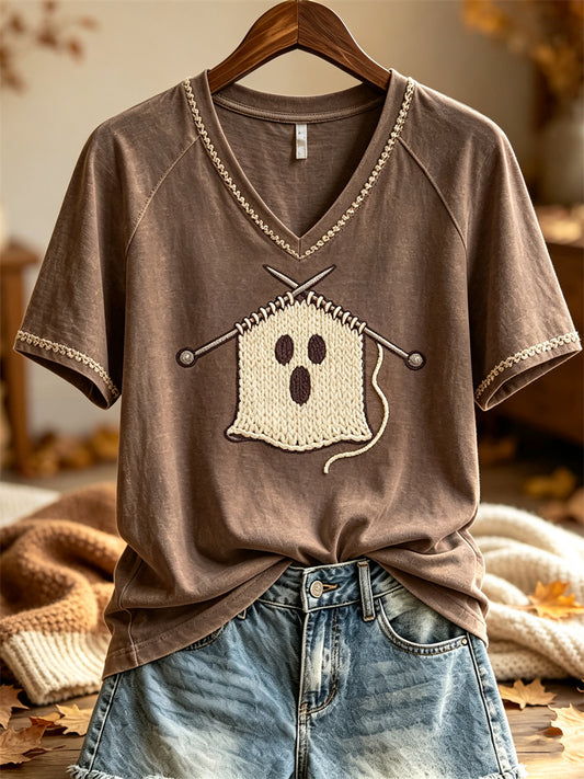 Women's Funny Knitted Ghost Print short-sleeved T-shirt