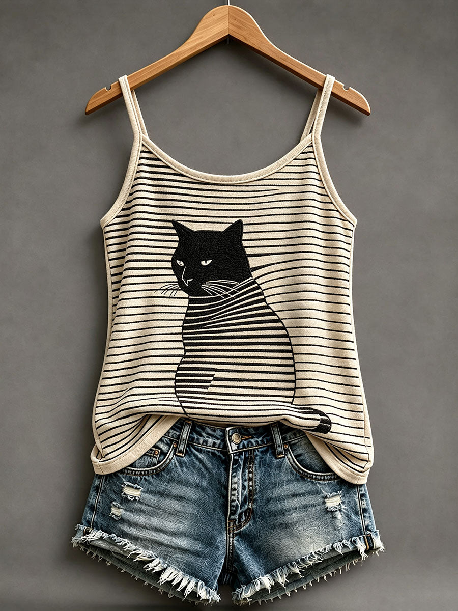 Women's Black Cat Print Vests