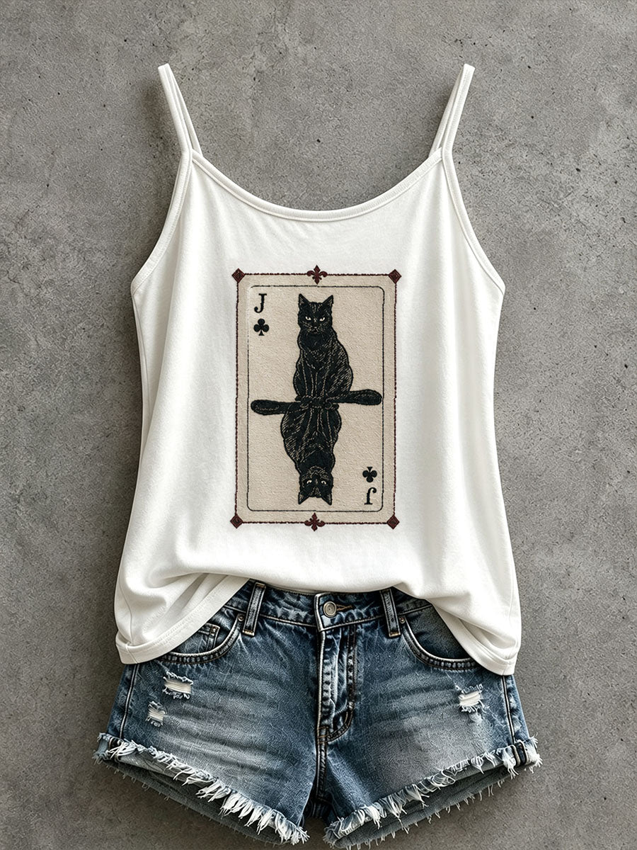 Women's Black Cat Playing Cards Tank Top