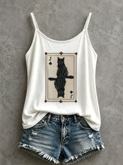 Women's Black Cat Playing Cards Tank Top