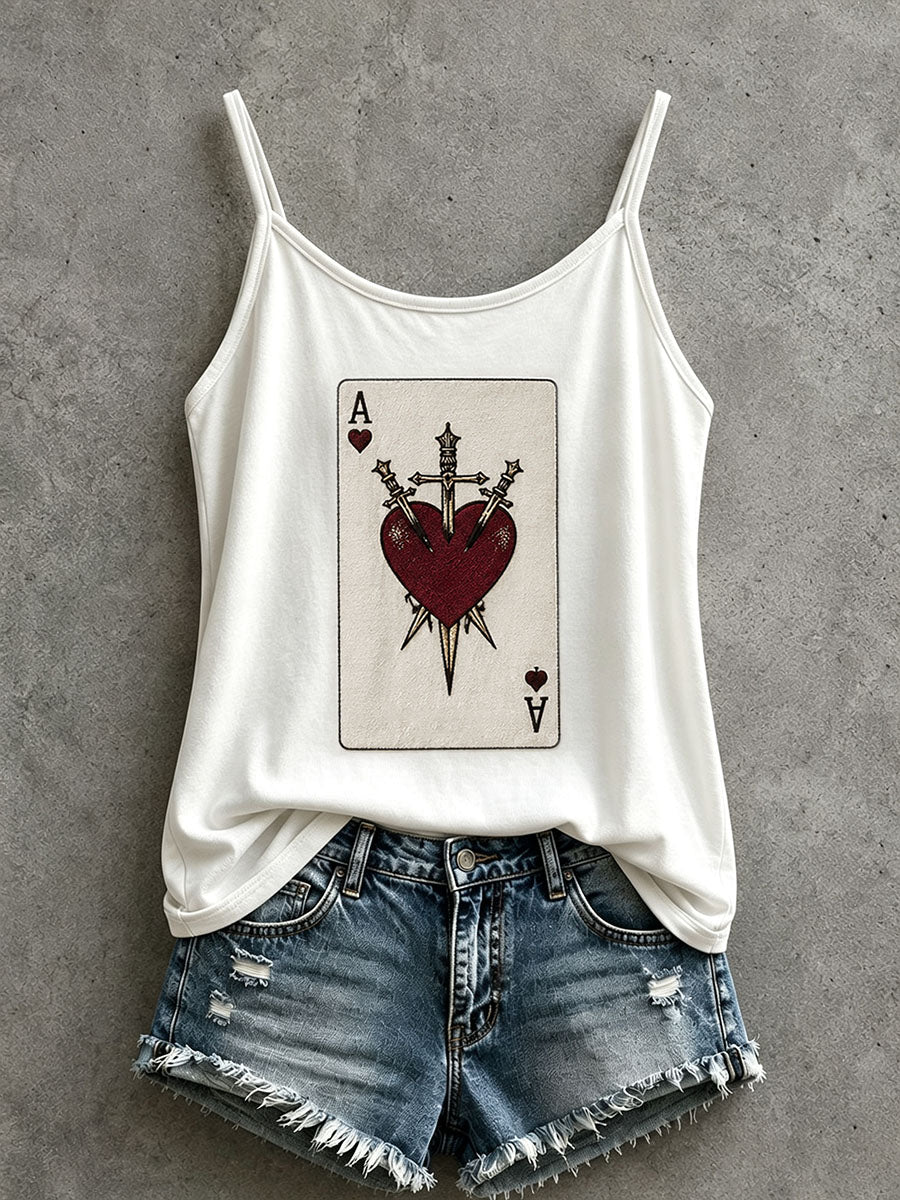 Women's Red Heart Playing Card Tank Top