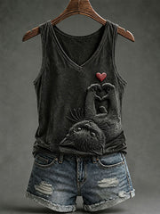 Women's Gothic Black Cat V-Neck Vests
