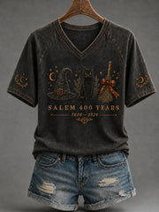 Women's Vintage Halloween V-neck Short Sleeve T-shirt