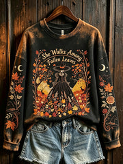 Women's Halloween Witch Element Pattern Printed Casual  Sweatshirt