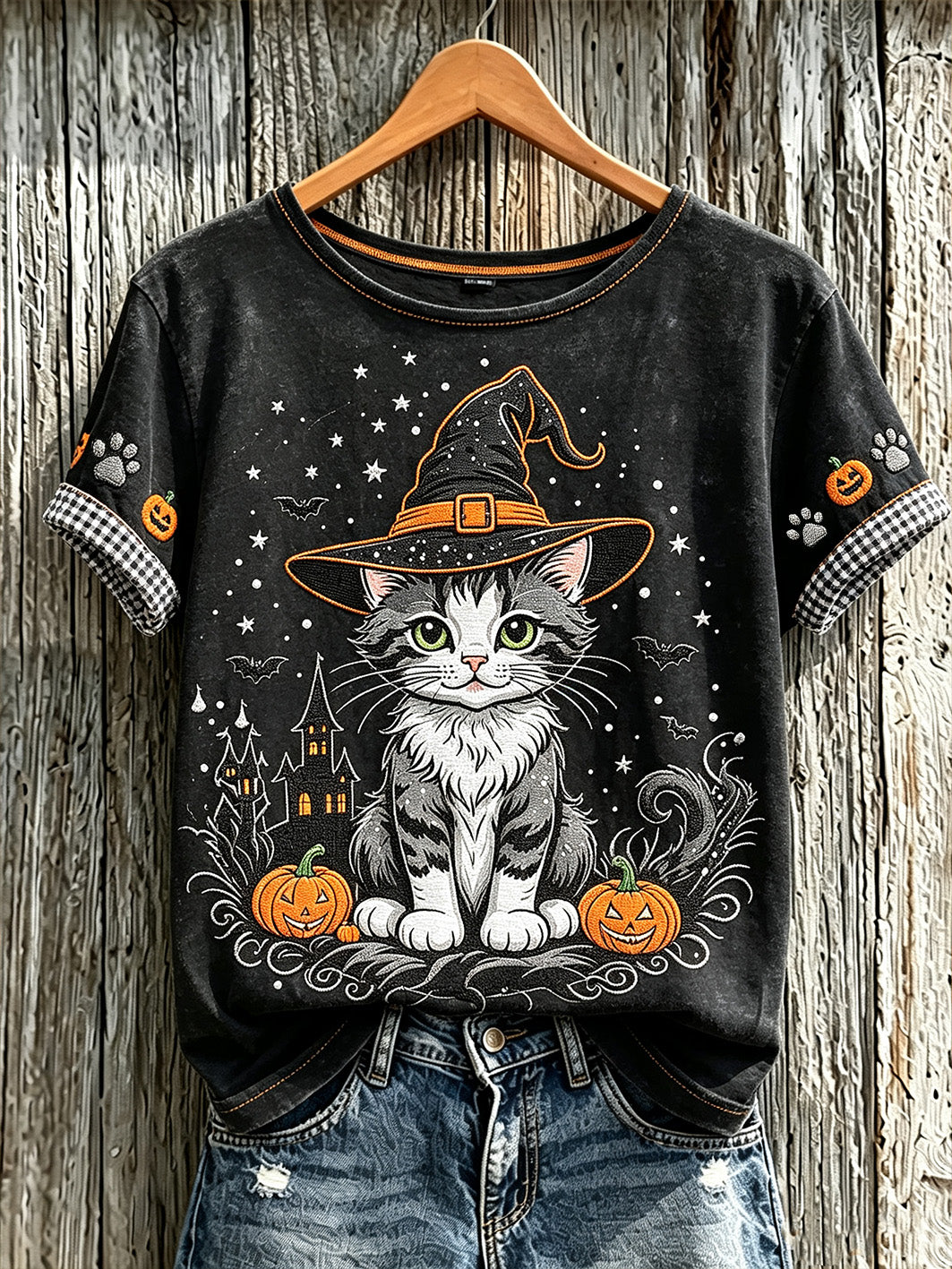 Women's Halloween Cute Animal Pattern Printed Casual Short Sleeve T-Shirt