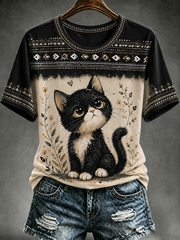 Women's cute cat Printed short-sleeved T-shirt