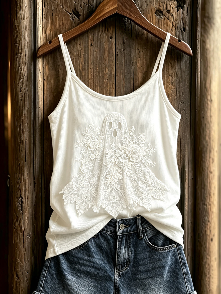 Women's Vintage Gothic Ghost Floral Lace Art Print Cami Top