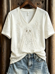 Women's Vintage Gothic Ghost Floral Lace Art Print short-sleeved T-shirt