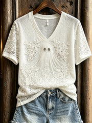 Women's Vintage Gothic Ghost Floral Lace Art Print short-sleeved T-shirt