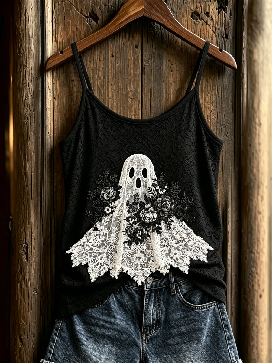 Women's Vintage Gothic Ghost Floral Lace Art Print Cami Top