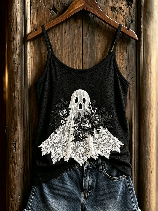 Women's Vintage Gothic Ghost Floral Lace Art Print Cami Top