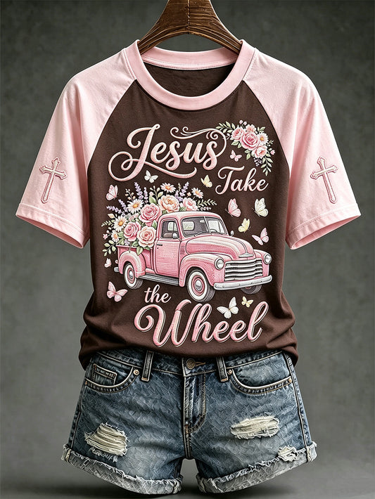 Women's faith-themed fun slogan pattern printed casual short-sleeve T-shirt