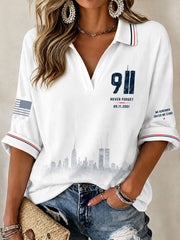 Women's 9.11 Never Forget Mid-length Sleeves V-Neck T-Shirt