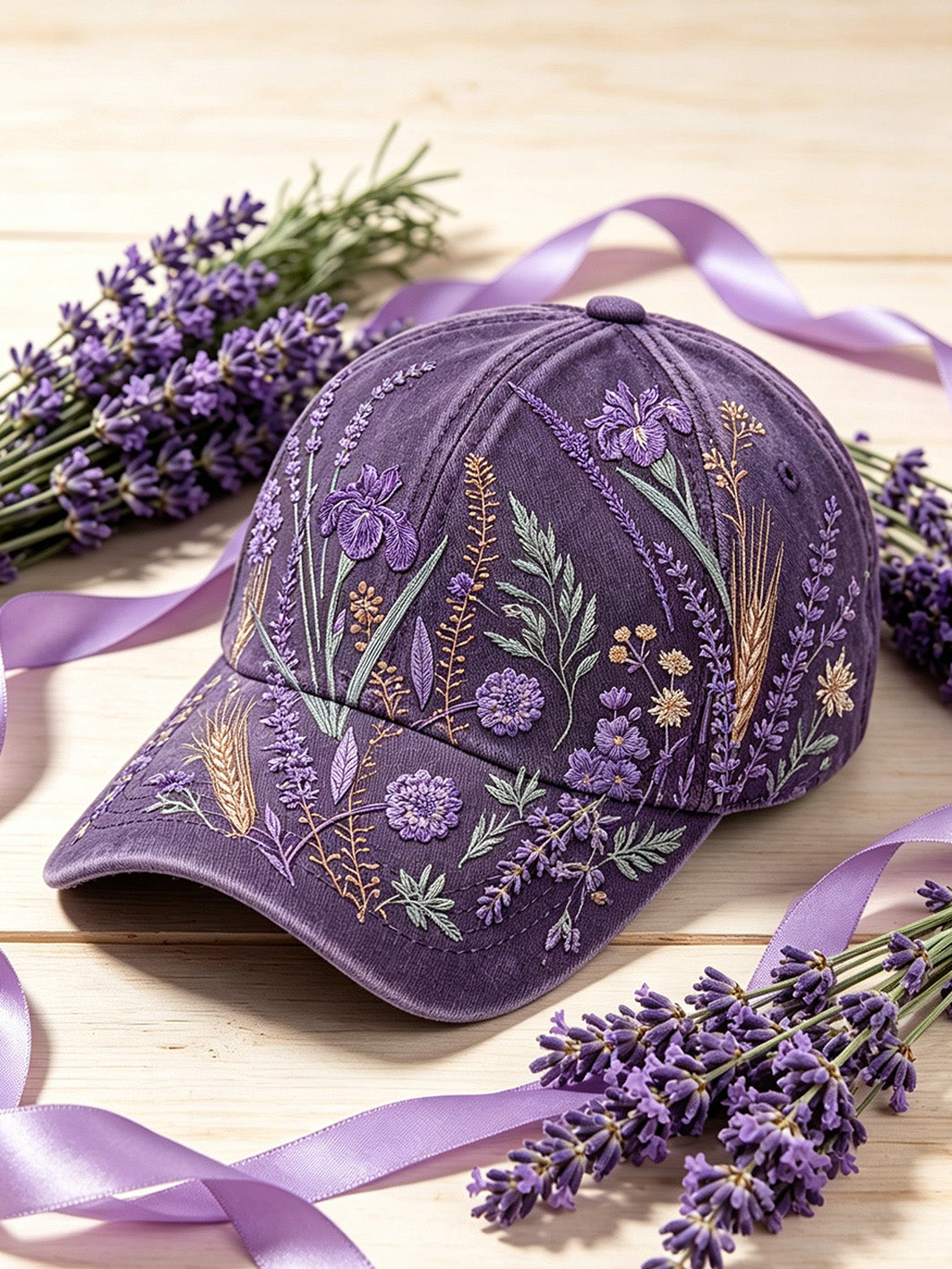 Women's purple plant flower pattern printed unisex hat