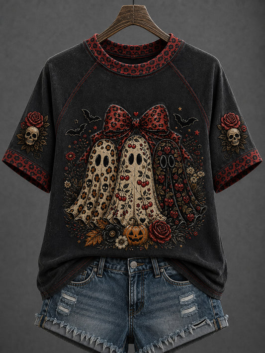 Women's Halloween retro pattern printed casual short-sleeve T-shirt