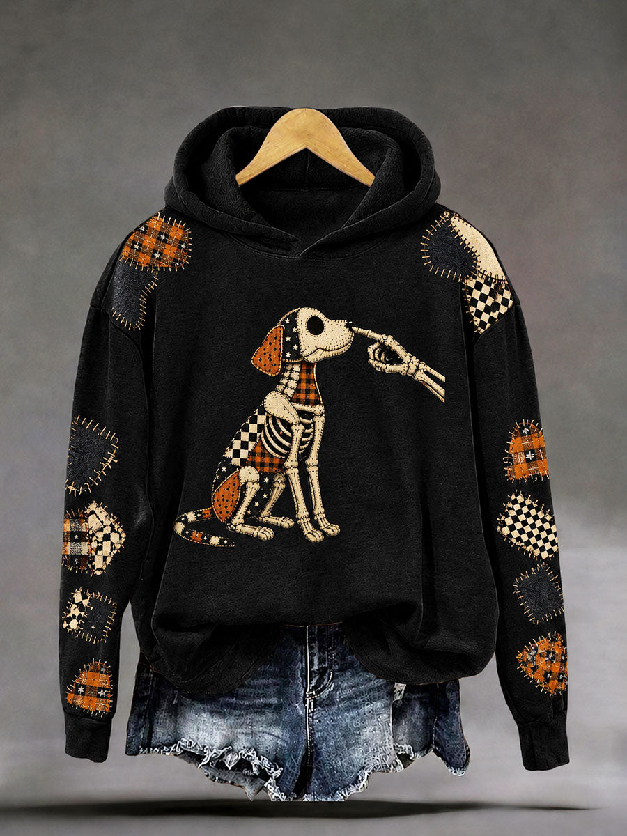 Women's Halloween Skull Dog Gothic Art Print Casual Regular Sweatshirt