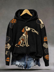 Women's Halloween Skull Dog Gothic Art Print Casual Regular Sweatshirt