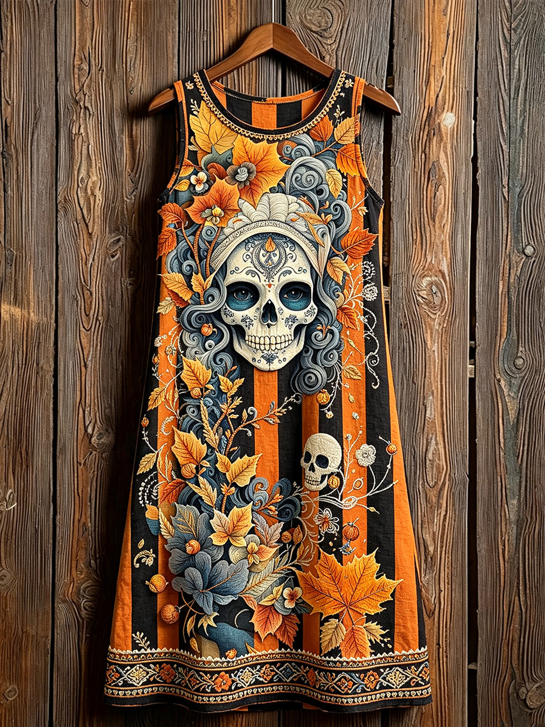 Women's Day of the Dead Plant And Flower Pattern Printed Casual  Sleeveless Dresses