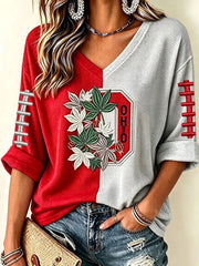 Women's Women's University Football Fan Mid-length Sleeves V-Neck T-Shirt