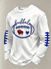 Men's Football Lover Buffalo Print Waffle Long Sleeve Top