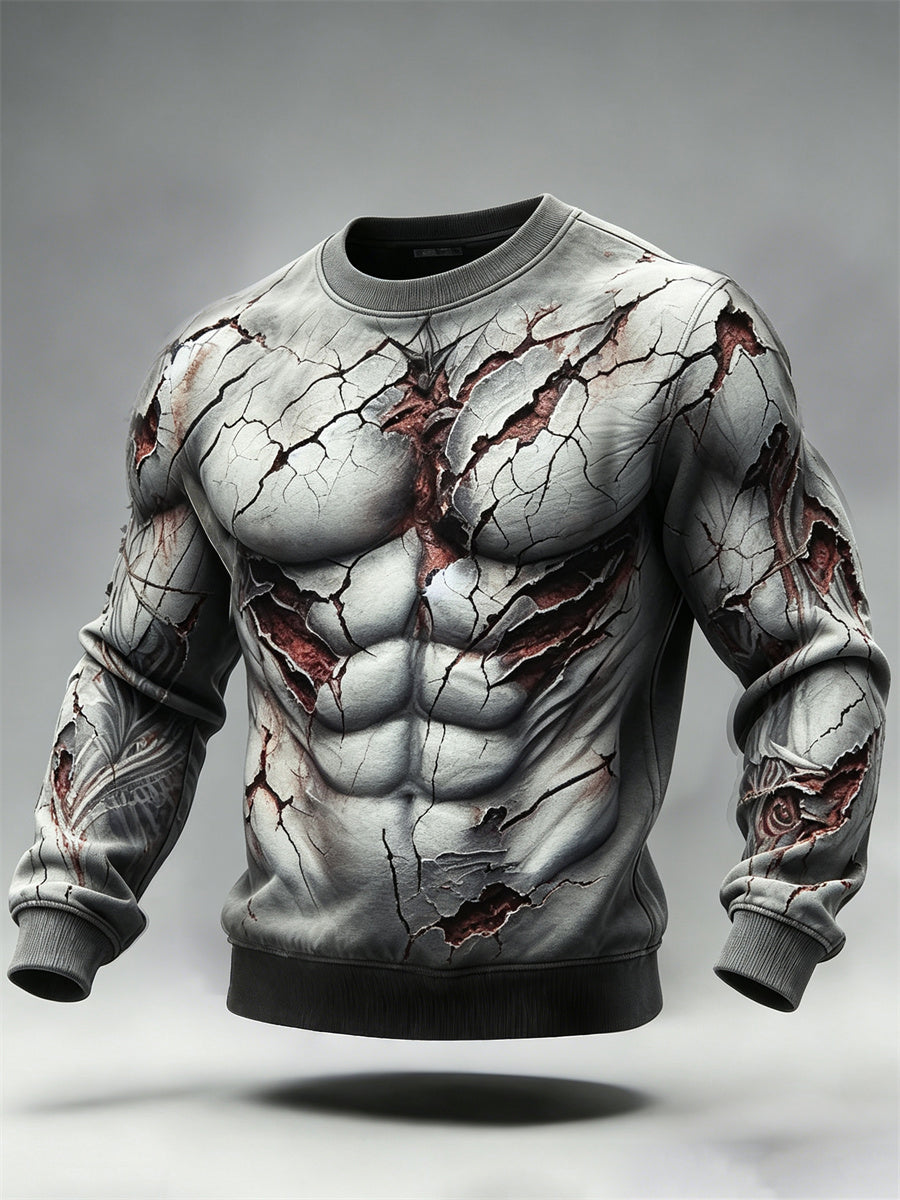 Men's Halloween Zombie Muscle Print Crew Neck Sweatshirt
