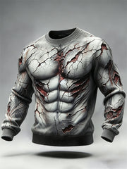 Men's Halloween Zombie Muscle Print Crew Neck Sweatshirt
