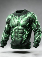 Men's Halloween Stitched Body Muscle Print Crew Neck Sweatshirt