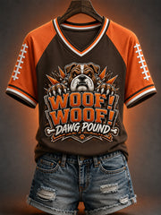 Women's Woof！Woof! Football Gameday Gift For Football Fans Casual V-Neck Tee