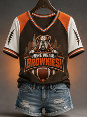 Women's Here We Go! Brownies Football Gameday Gift For Football Fans Casual V-Neck Tee