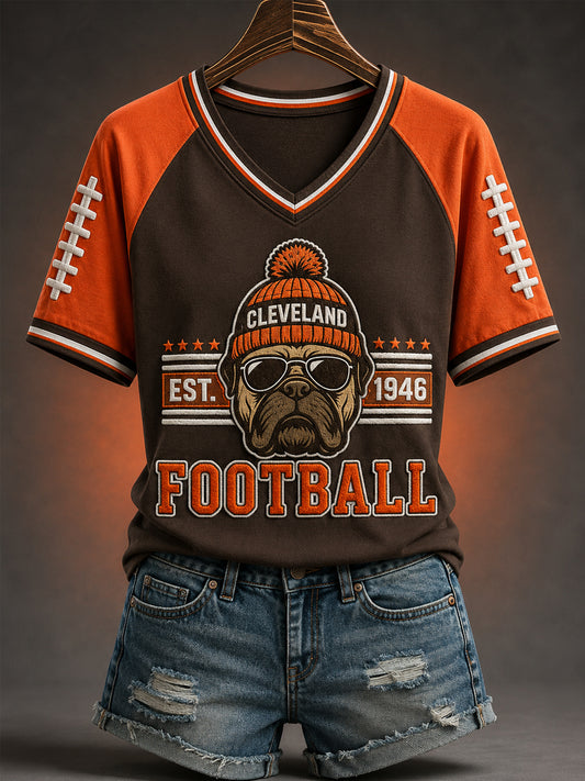 Women's Football Gameday Gift For Football Fans Casual V-Neck Tee