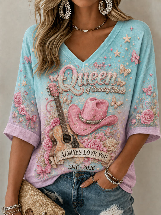Women's Country Legend Tribute Mid-length Sleeves V-Neck T-Shirt