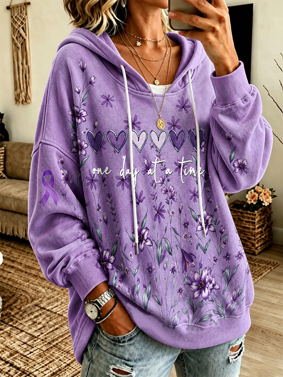 Women's Purple Floral & Alzheimer's Awareness Support Print Sweatshirt
