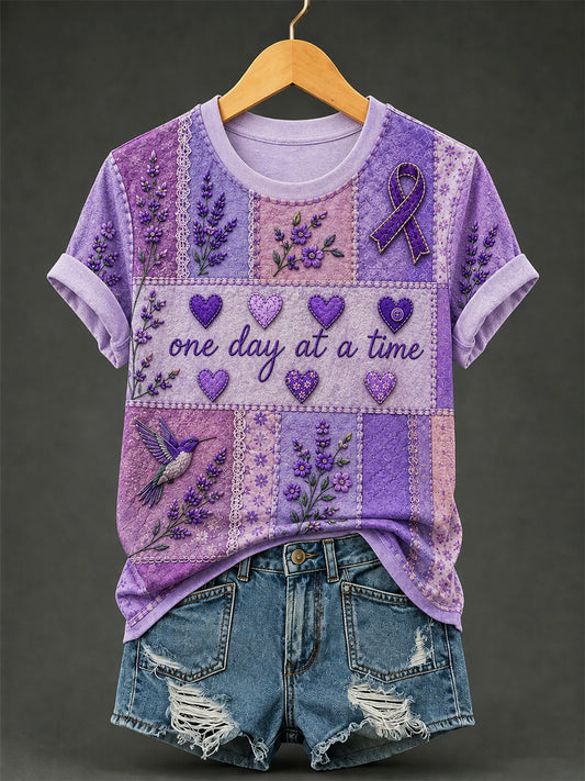 Women's Purple Floral & Alzheimer's Awareness Support Print Tee