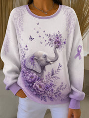Women's Purple Art Print Casual Sweatshirt